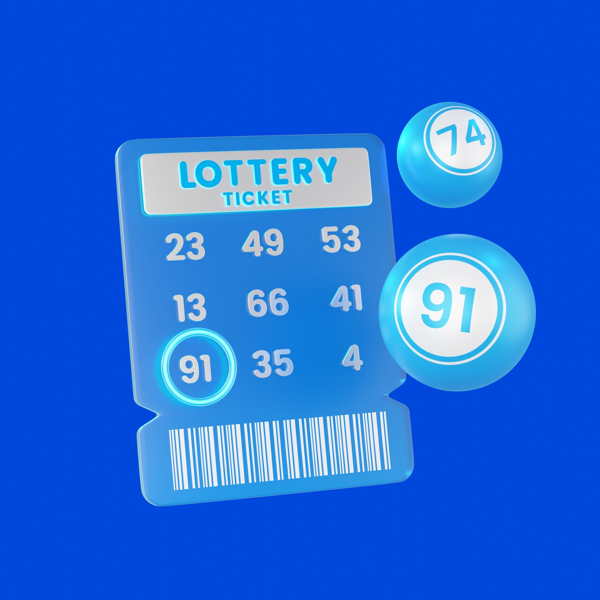 Lottery tickets and bingo balls with clipping path on blue background